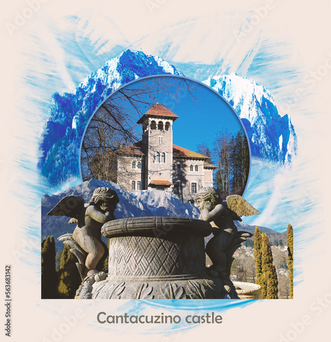 Cantacuzino Castle and yard in a sunny day. Ancient castle in Busteni, Romania. photo