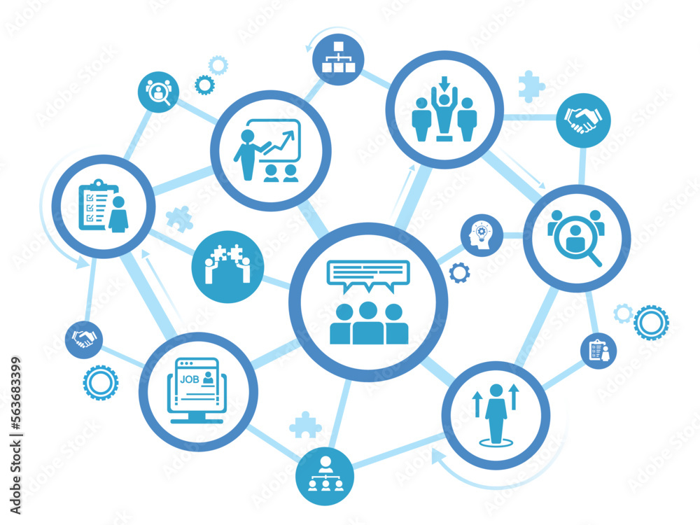 Human resources or HR and recruitment vector illustration. Concept with icons related to personnel, employment. Human resources or HR and recruitment vector illustration. Concept with icons related to personnel, employment.