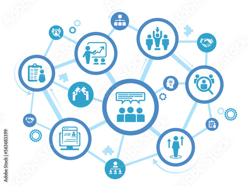 Human resources or HR and recruitment vector illustration. Concept with icons related to personnel, employment.