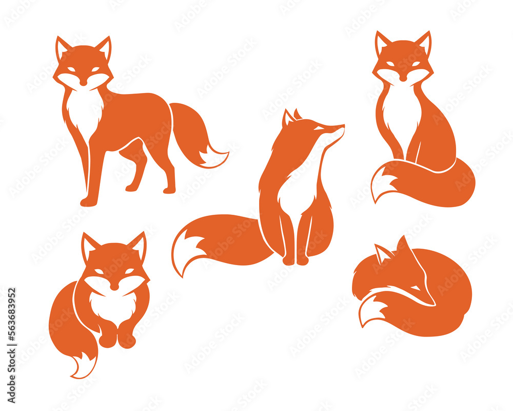 Emblem design of red fox. Set of silhouettes fox. Vector illustration.