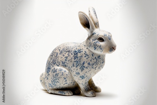 Fototapeta Porcelain white rabbit on a white background created with Generative AI technolo