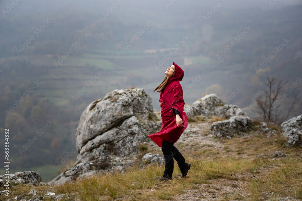 Obraz premium Little red riding hood hiking