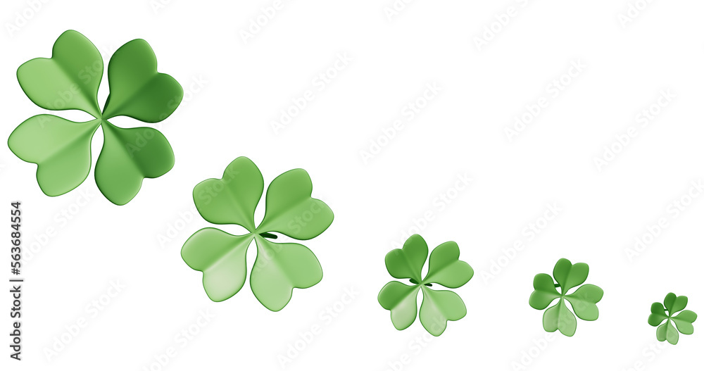 Patrick day. Four leaf clover on a transparent background. 3d rendering