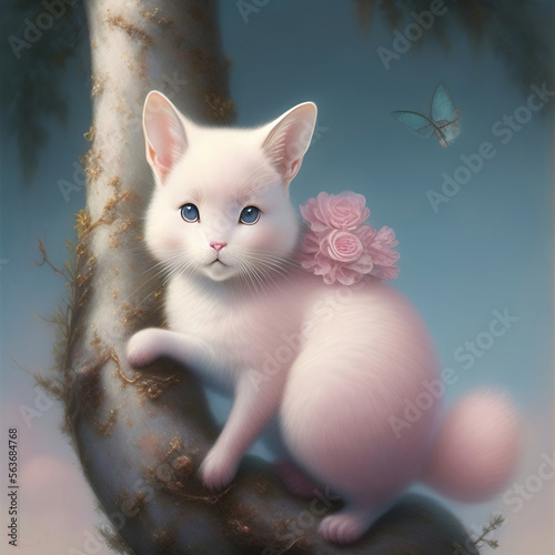 Generative AI: cute cat in a brown background in pastel colors