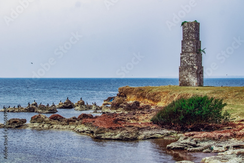 Old survey tower with sea landscape at Kalmunai, Kilinochchi, Sri Lanka