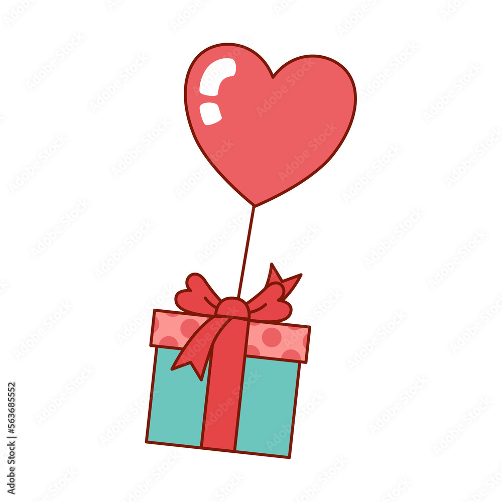 Balloon With Gift Box, Valentine's Day Decoration Icon Element, Transparent, Illustration