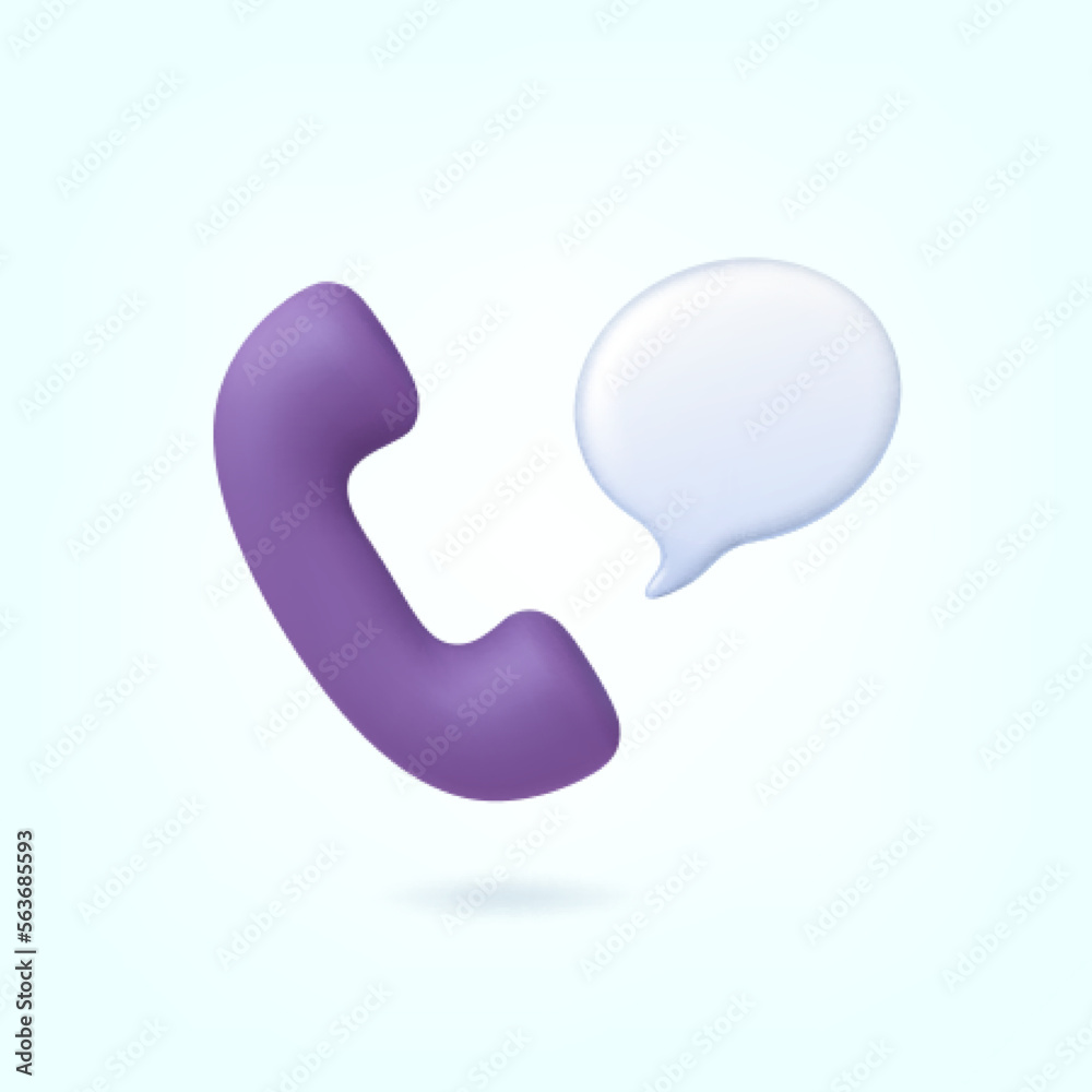 Phone calls 3d icon. Consulting service, contact customer or support center on telephone. Incoming calling, white speech bubble. Hotline vector concept