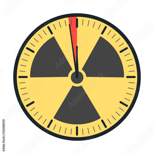 Doomsday alarm poster with radiation symbol. Doomsday clock. Symbol of global catastrophe, apocalypse sign. Flat vector illustration. photo