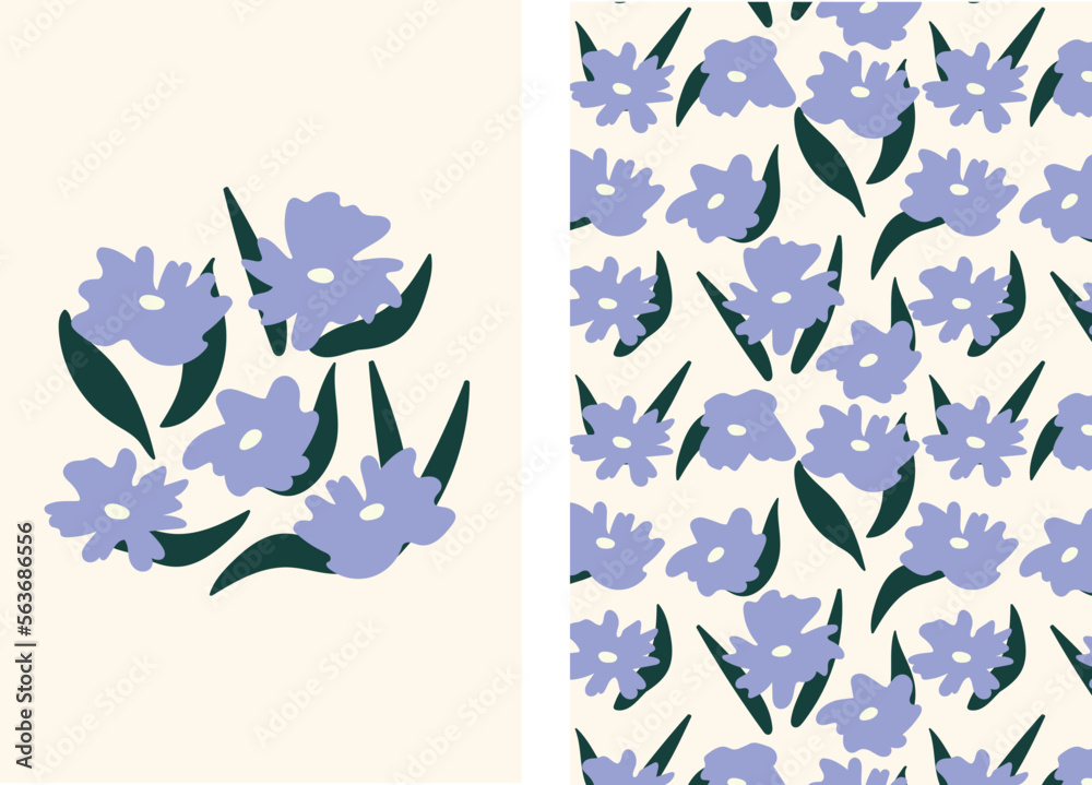 Floral set of cards with blue flowers for social networks, posters, postcards and more. Purple floral pattern and poster with abstract flowers. Floral set of cards with blue flowers for social networks, posters, postcards and more. Purple floral pattern and poster with abstract flowers.