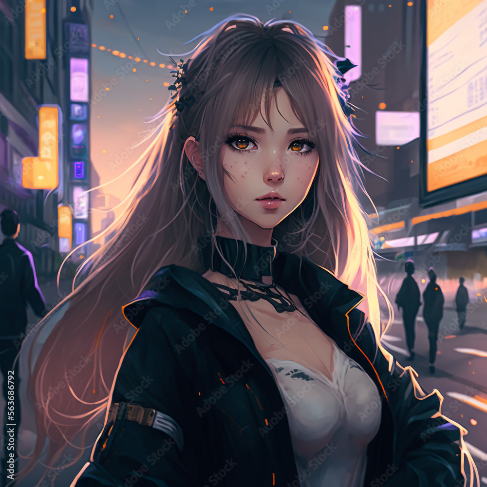 Anime Girl Digital Art Stock Illustration