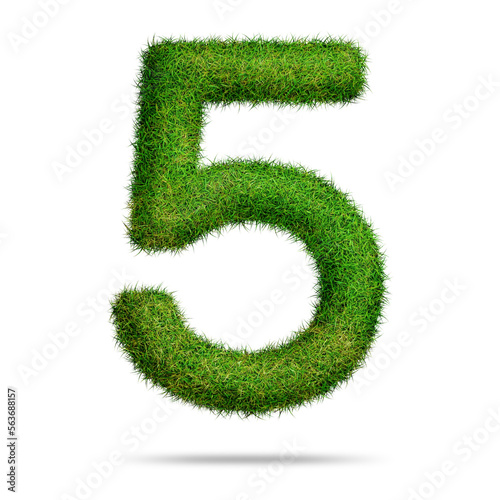 Green grass number 5 for math or education concept 