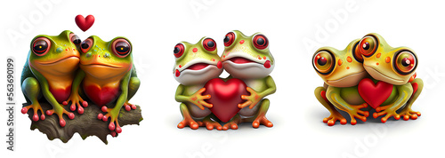 Wallpaper Mural Set of couple of frogs with heart. AI generative. Torontodigital.ca