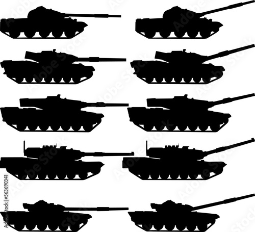 Set military tank silhouette design on a white background