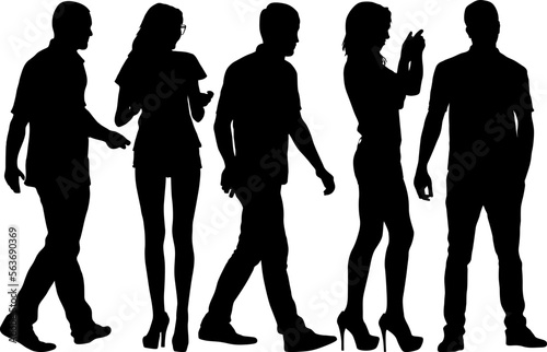 Silhouette Group of People Standing on White Background
