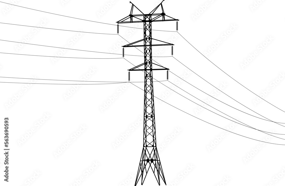 Ταπετσαρία Silhouette of high voltage power lines on a white background