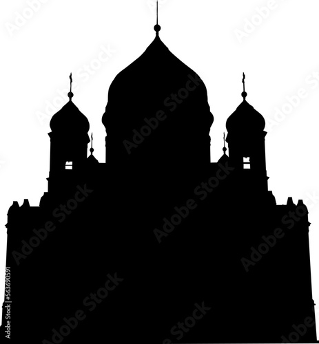 Silhouette temple of christ the savior in Moscow on a white background