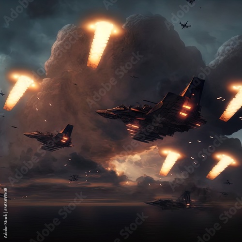 Epic battle between aliens and Earthlings. Action scene. Made with Generative AI.	