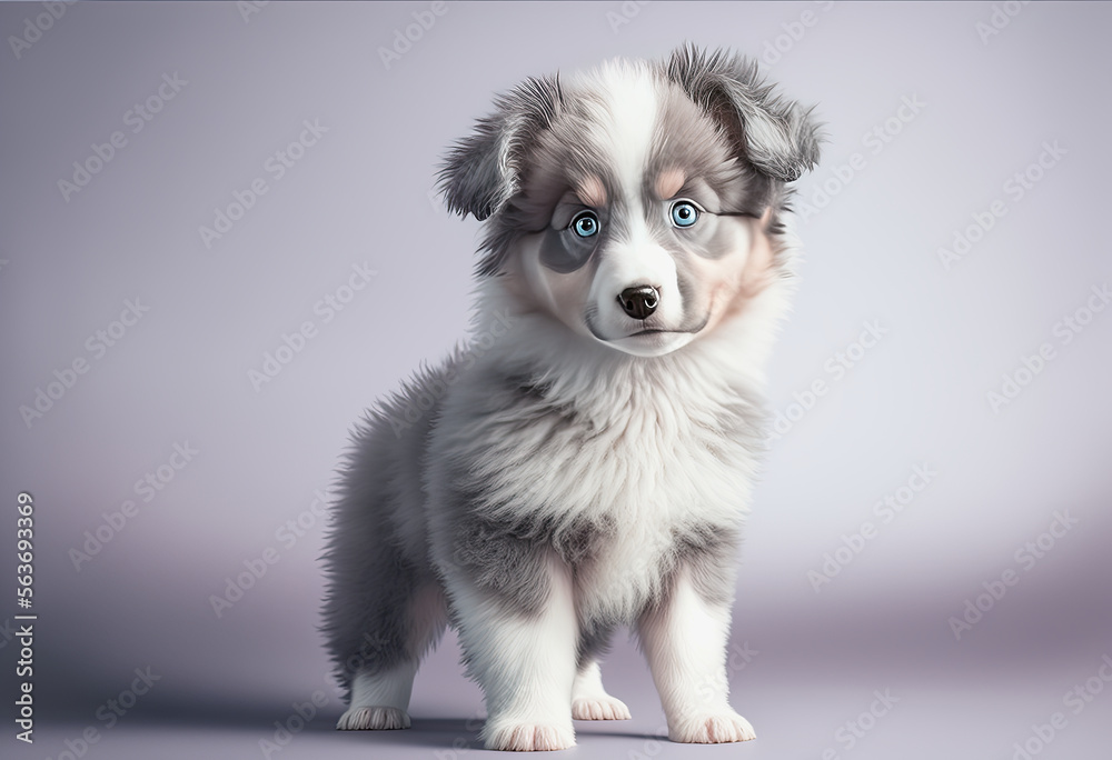 ai generative illustration of a cute gray baby australian shepherd dog