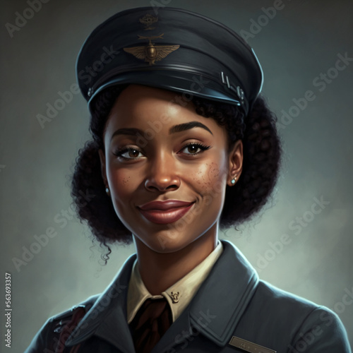 portrait of an african american woman smiling and wearing a pilot uniform Generative Ai