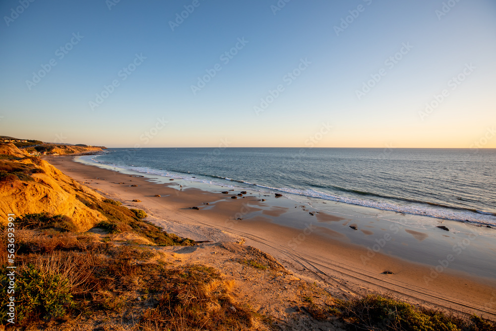 Sunset Time View at Crystal Cove State Beach Shoreline with Ocean Waves, Newport Beach City, California