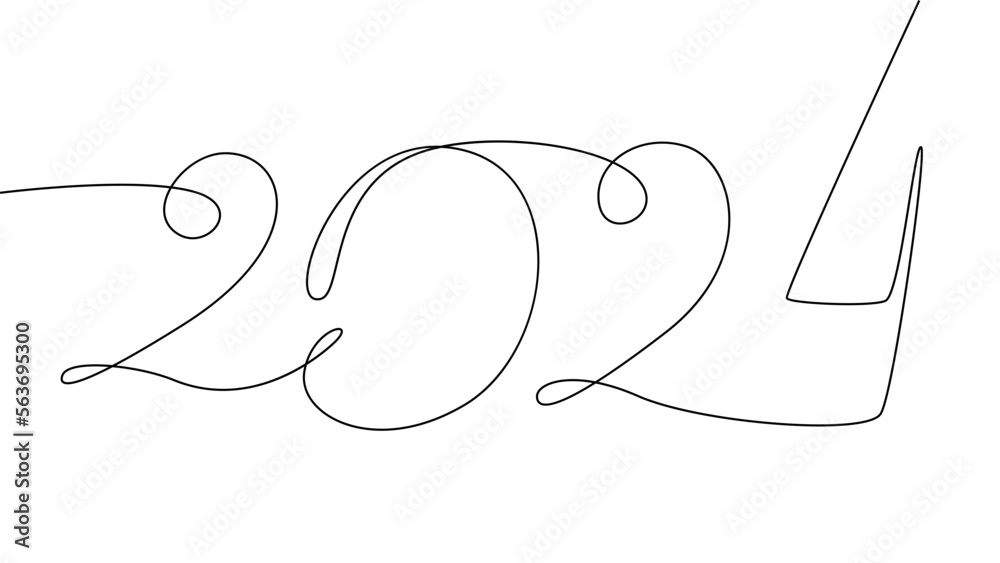 Linear drawing of numbers 2024. New year. One continuous line drawing of the inscription 2024 Linear drawing of numbers 2024. New year. One continuous line drawing of the inscription 2024