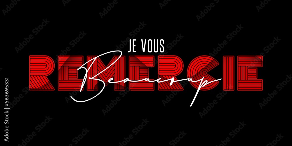 Je Vous Remercie Beaucoup Card. Hand Written Lettering for Title, Heading, Photo Overlay