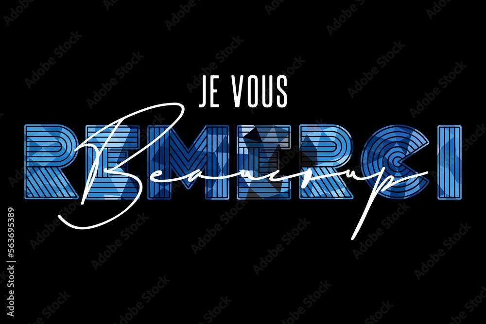 Je Vous Remercie Beaucoup Card. Hand Written Lettering for Title, Heading, Photo Overlay