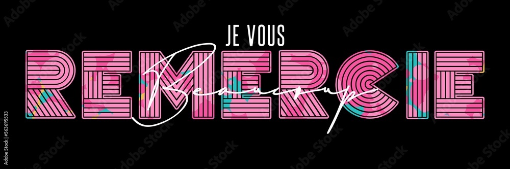 Je Vous Remercie Beaucoup Card. Hand Written Lettering for Title