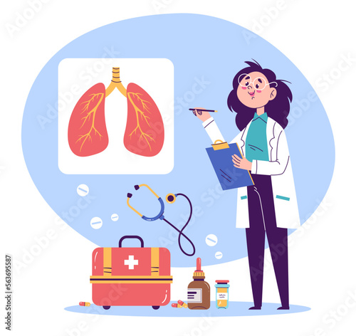 Medicine workers doctors characters making laboratory researches internal organs. Healthcare medical disease treatment pharmacy research concept. Vector cartoon graphic design element illustration