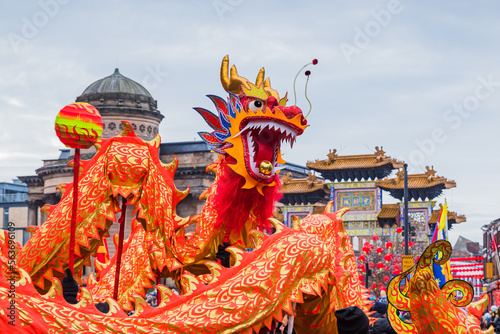 Dragon dance in Liverpool Chinatown