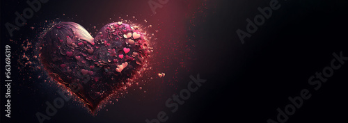 Ethereal Exploding Heart Background For Valentine's Day, Copy space for adding text | Generative Art 