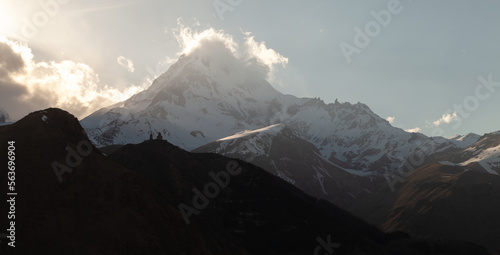 Mount Kazbek in the evening. Georgian mountain landscape © evannovostro