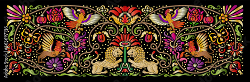 Classical luxury old fashioned royal decoration, historical ornament with lions, griffons and eagle Clip art, set of elements for design Vector illustration.