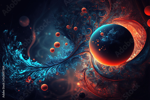 Blue orange scientific illustration, Abstract sci fi artwork, abstract desktop backgrounds, CG art, teal orange microbiology, beautiful ai art, colorful fantasy illustration