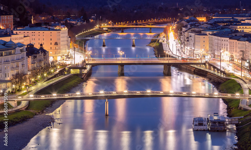 Salzburg. Picturesque view of the old historical part of the city at sunset.