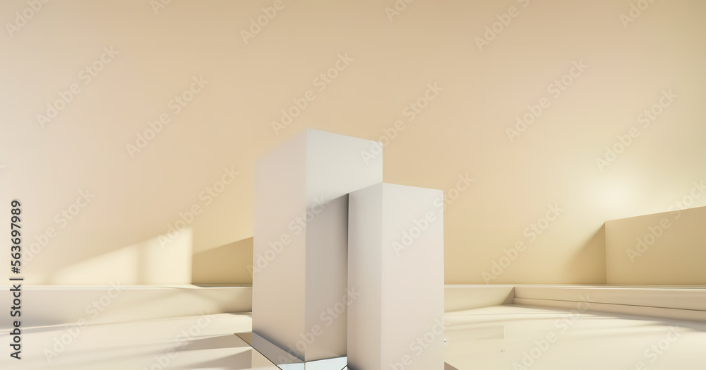 Generative AI white podium with yellow background. Abstract geometric shape in yellow color for product podium presentation background. Art and Color concept. Generative AI white podium with yellow background. Abstract geometric shape in yellow color for product podium presentation background. Art and Color concept.