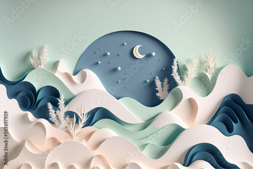Abstract background with sea and moon. AI generated image.