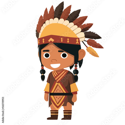 Indian boy from South and North America. national costume of the indigenous peoples of america. flat vector illustration.