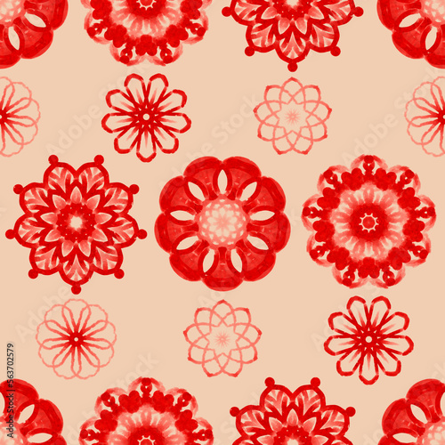 Seamless pattern of multicolored snowflakes, ornament, flower.