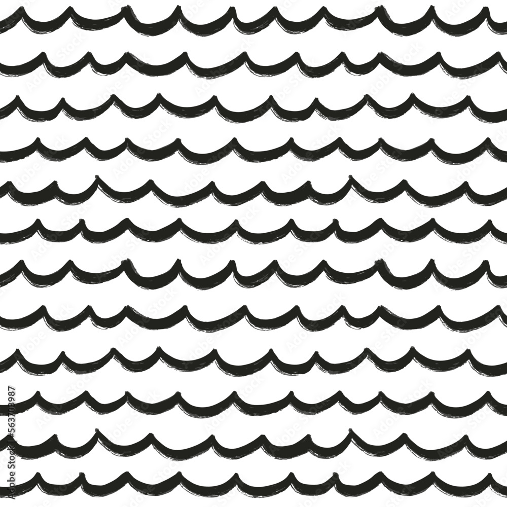 Hand drawn grunge ink textured brush stroke wave seamless pattern background. Modern trendy vector ornament with waved line. Abstract sea backdrop, wallpaper print. Simple black and white abstract Hand drawn grunge ink textured brush stroke wave seamless pattern background. Modern trendy vector ornament with waved line. Abstract sea backdrop, wallpaper print. Simple black and white abstract