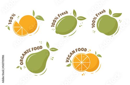Eco, bio, organic and natural products sticker, label, badge and logo. Ecology healthy fuit icon.