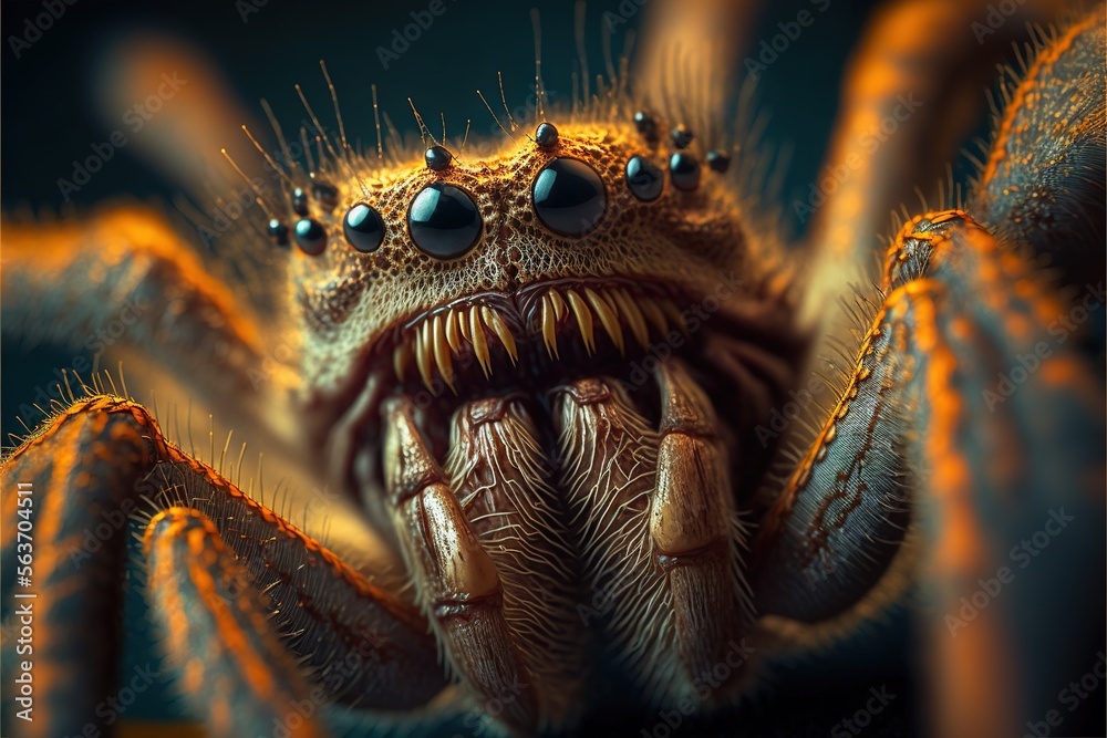 a close up of a spider with its mouth open and eyes wide open, with a ...