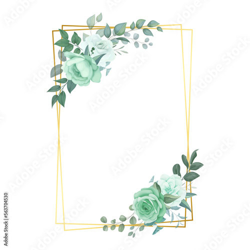 Golden Frames With Green Flowers Transparent Background photo