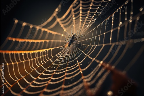 a spider web with water droplets on it