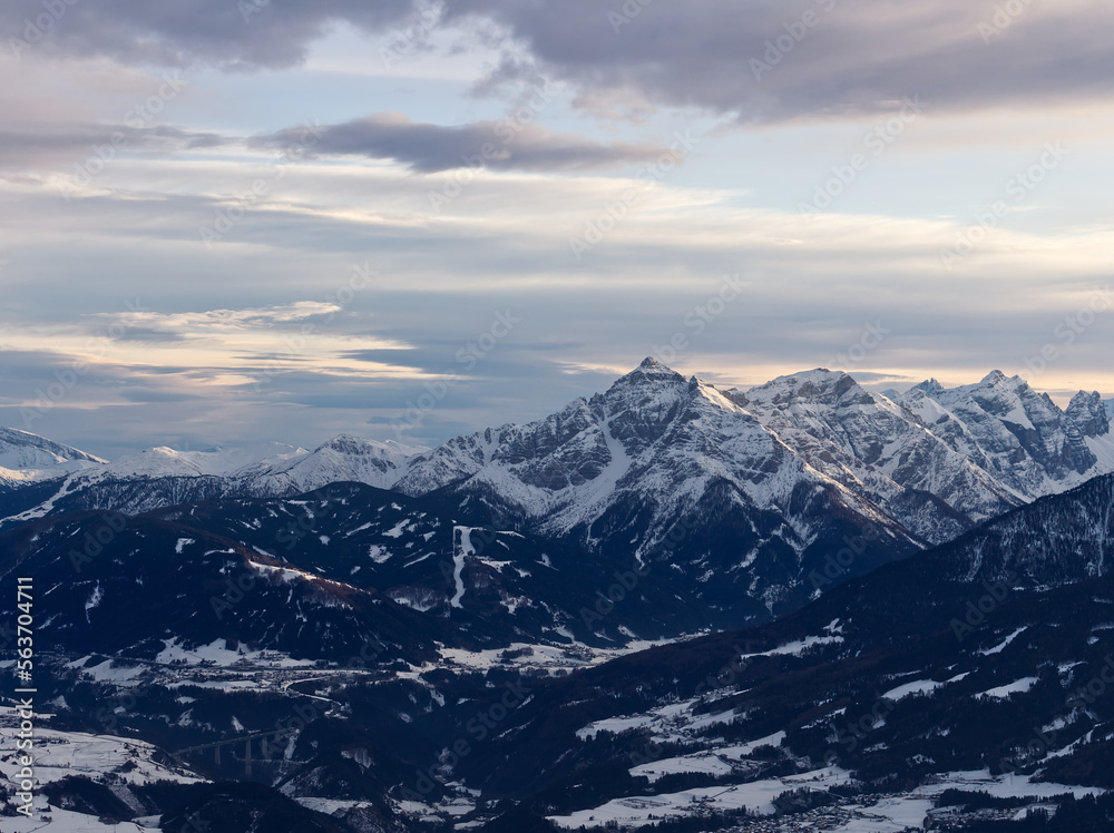 Alpine mountain landscape at dusk