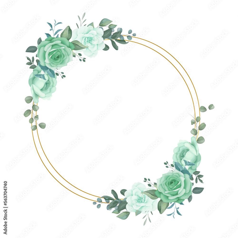 Golden Frames With Green Flowers Transparent Background