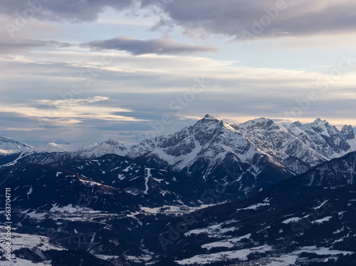 Alpine mountain landscape at dusk