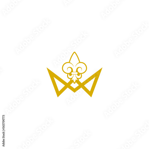Golden crown with royal fleur de lis icon isolated on white background