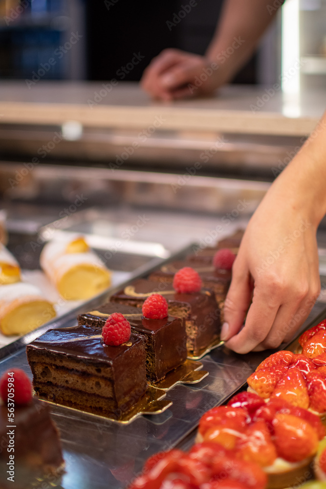 Individual chocolate cake in a beautiful bakery Individual chocolate cake in a beautiful bakery