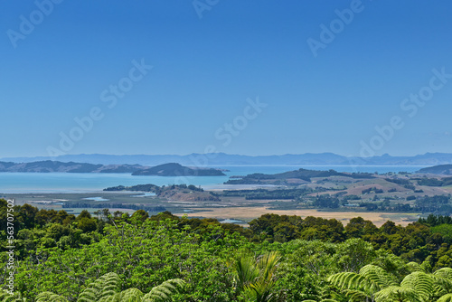 Clevedon Scenic Reserve. View from the top of the hill. Islands.